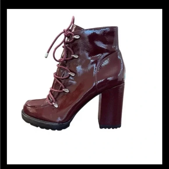 Gianni Bini Burgundy Patent Leather Platform Lace-Up Ankle Boots Size 7M NWOT - Picture 2 of 14